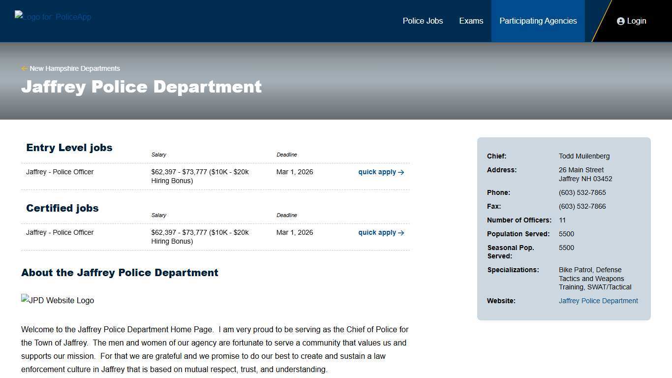 Jaffrey NH Police Department PoliceApp