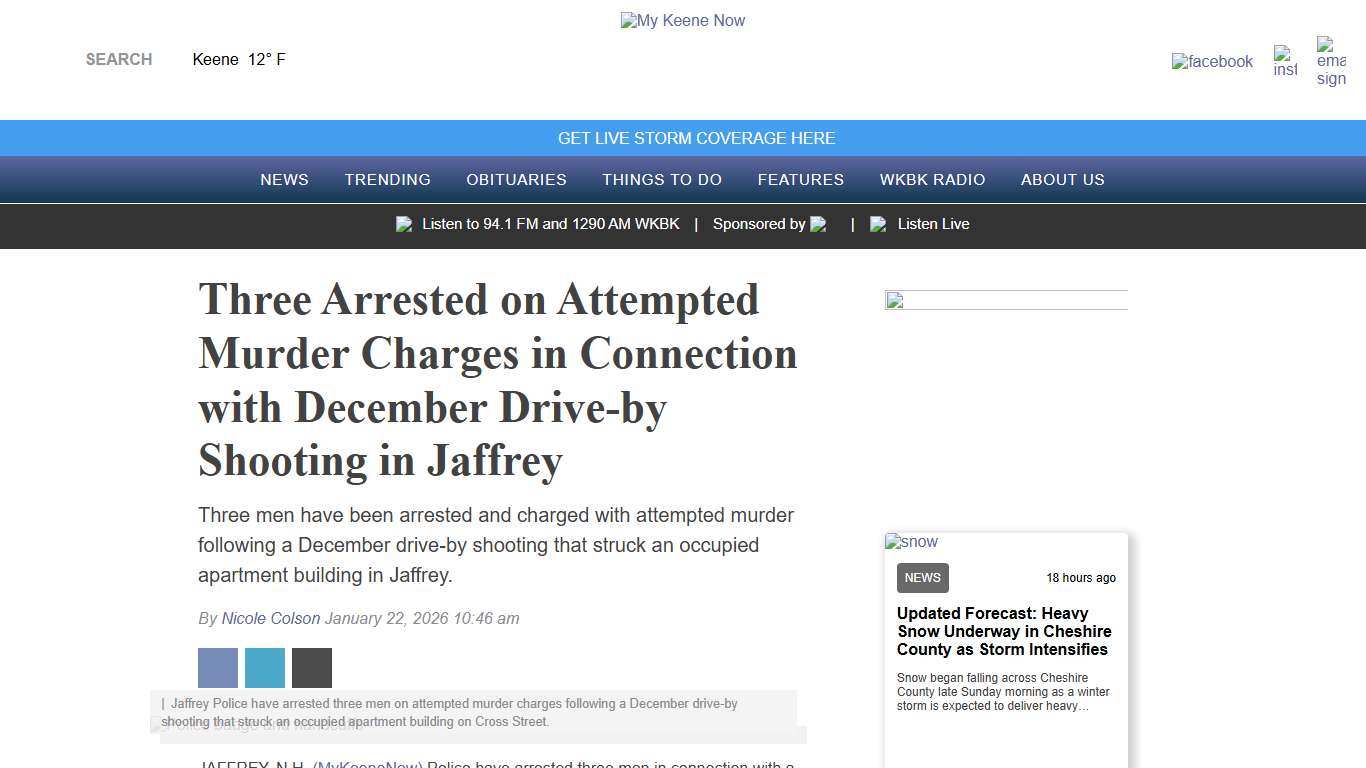 Three Arrested on Attempted Murder Charges in Connection with December Drive-by Shooting in Jaffrey - My Keene Now