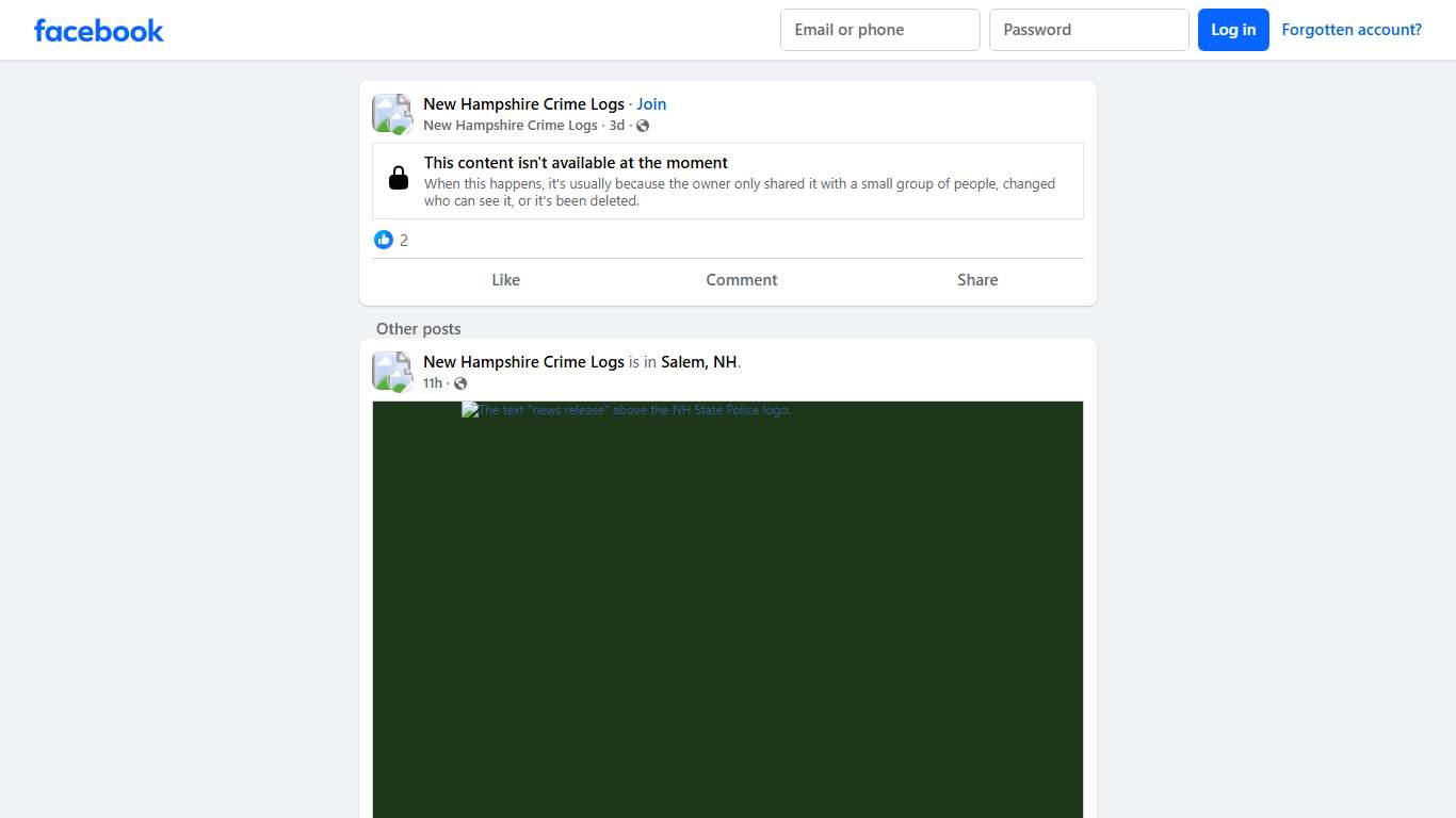 New Hampshire Crime Logs Facebook